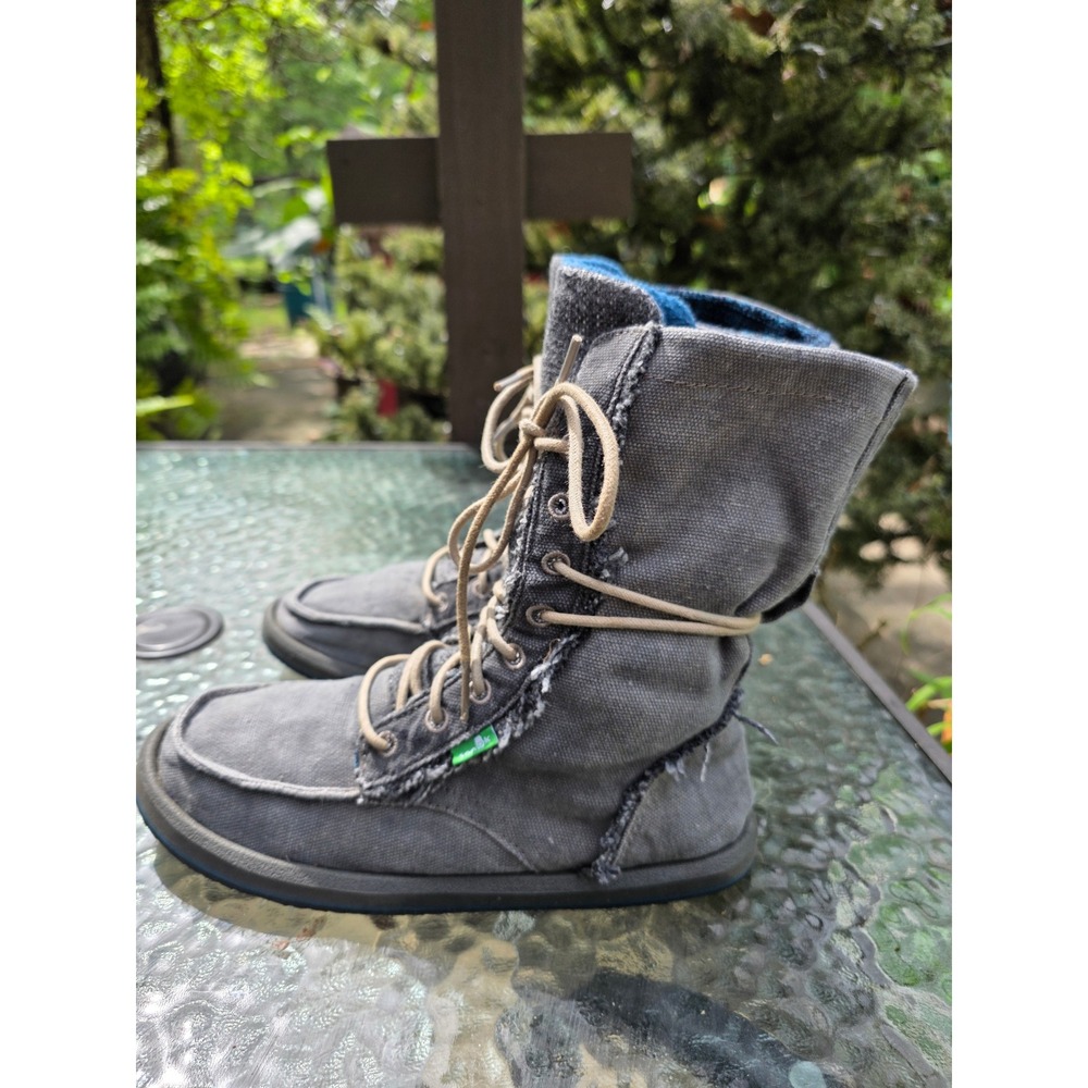 Sanuk Pair O Dice Women's Size 7 Grey Canvas Boots | Fleece Lined Lace-Up Casual - Picture 4 of 6